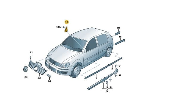 Acabamento de Suporte de Espelho Retrovisor POLO, Lado Direito (Passageiro) - 6Q0853274A9B9
